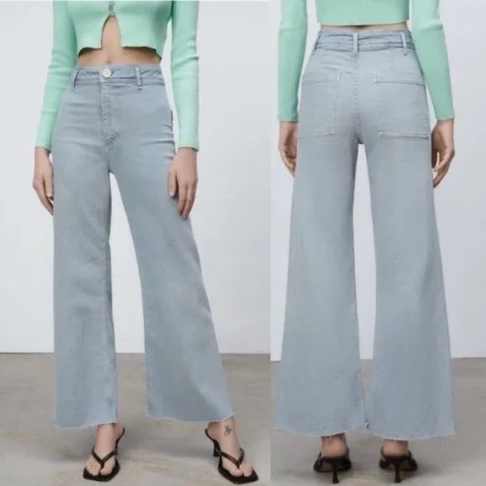 Zara light blue high waist marine straight jeans